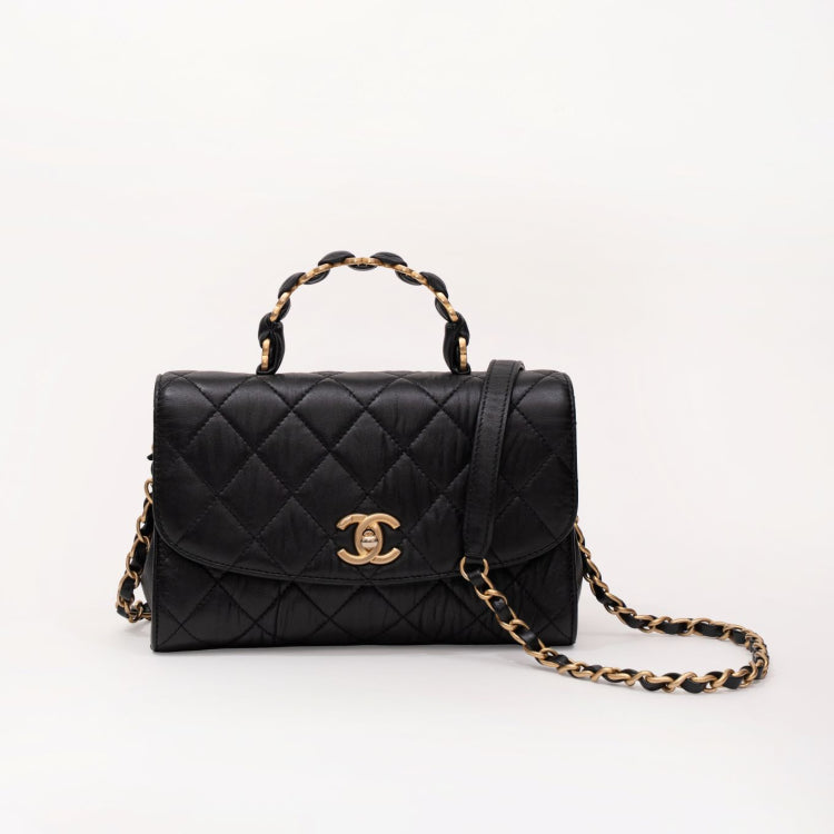 Chanel Chain Shoulder Bag Metalesse Crumple Lambskin Black