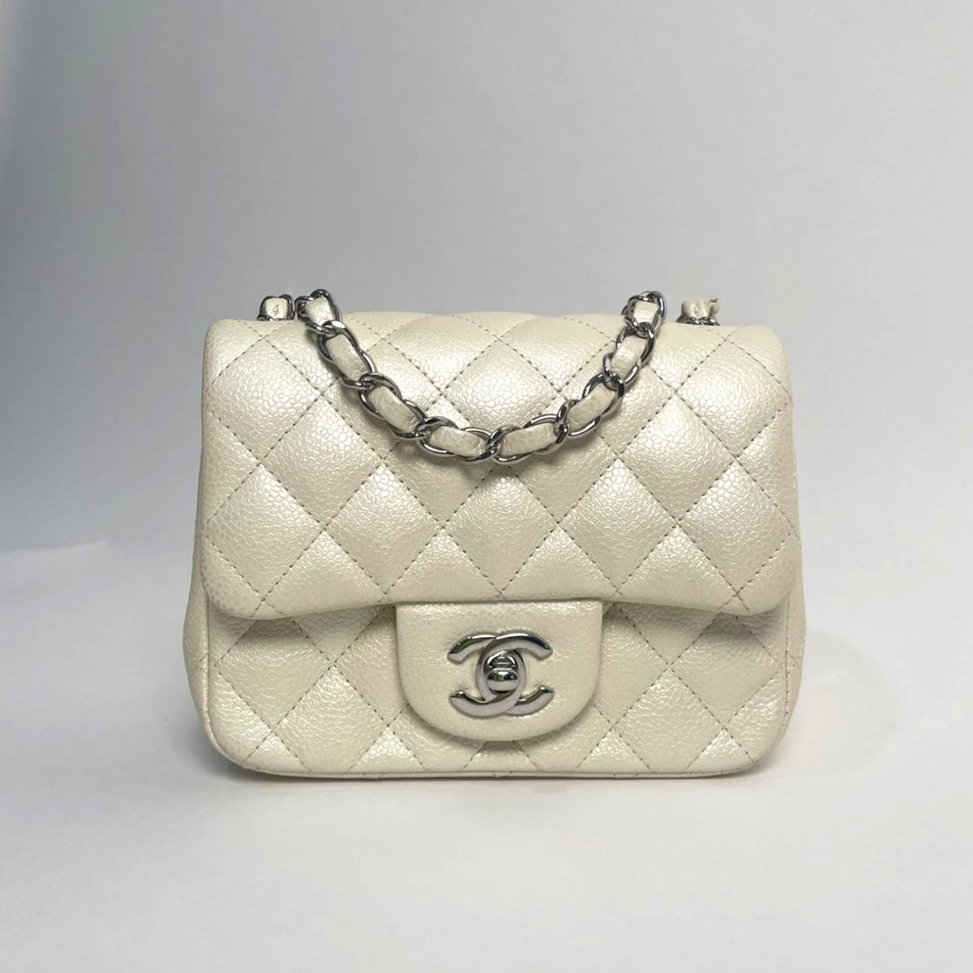 Chanel Timeless Mini Single Flap Pearlescent Caviar Leather Ivory Bag