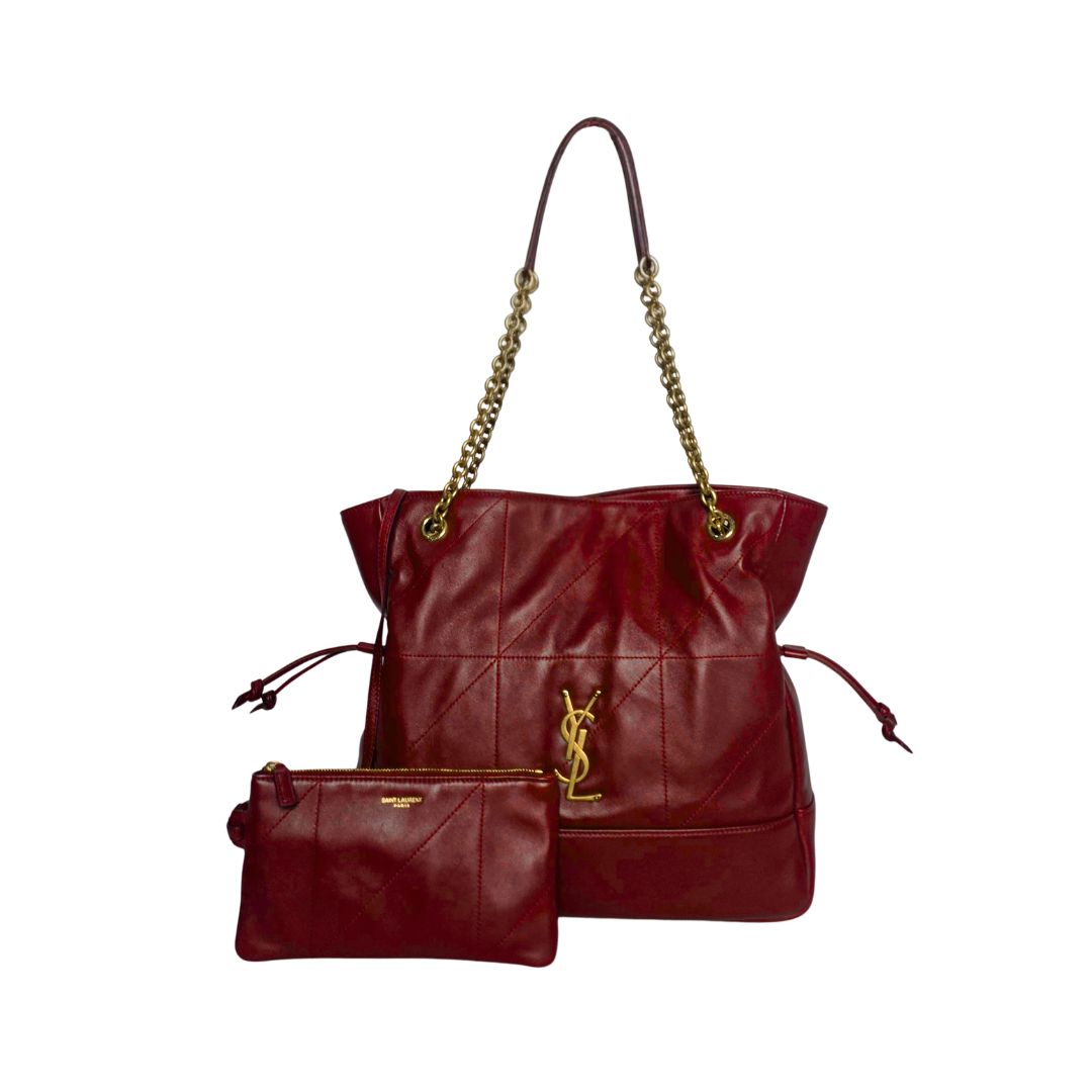 Saint Laurent Jamie Small Burgundy Lambskin Leather Shopping Bag