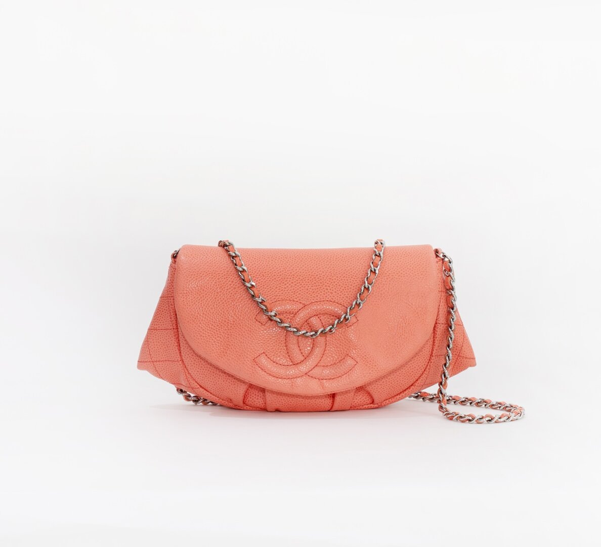 Chanel Coral Grained Calfskin Leather Crossbody Half Moon Bag