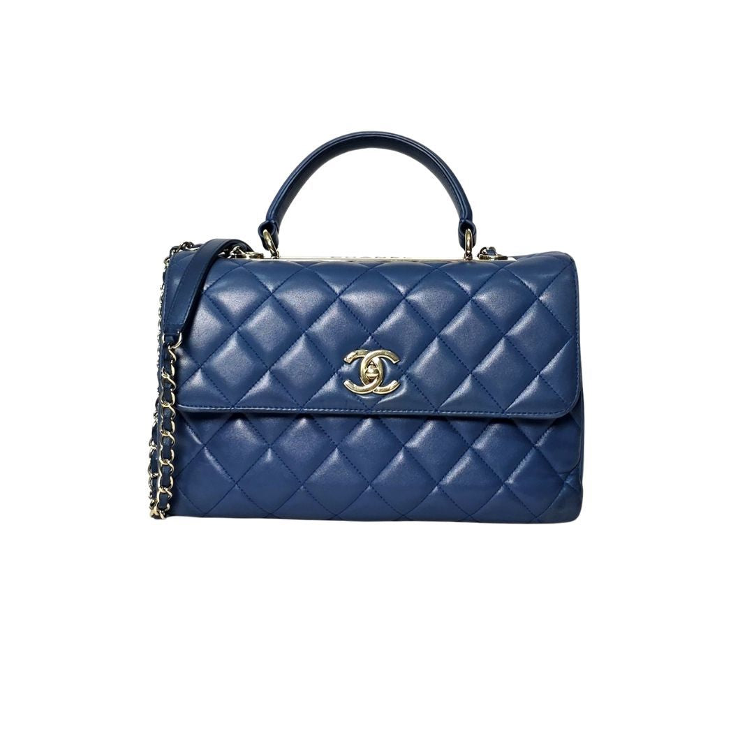 Chanel Trendy CC Top Handle Quilted Lambskin Blue Bag