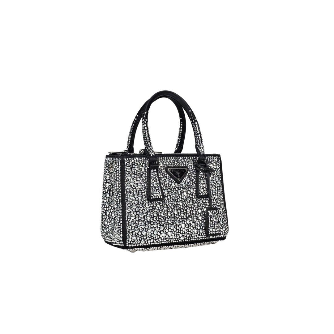 Prada Galleria Satin Double Zip Crystal Bag