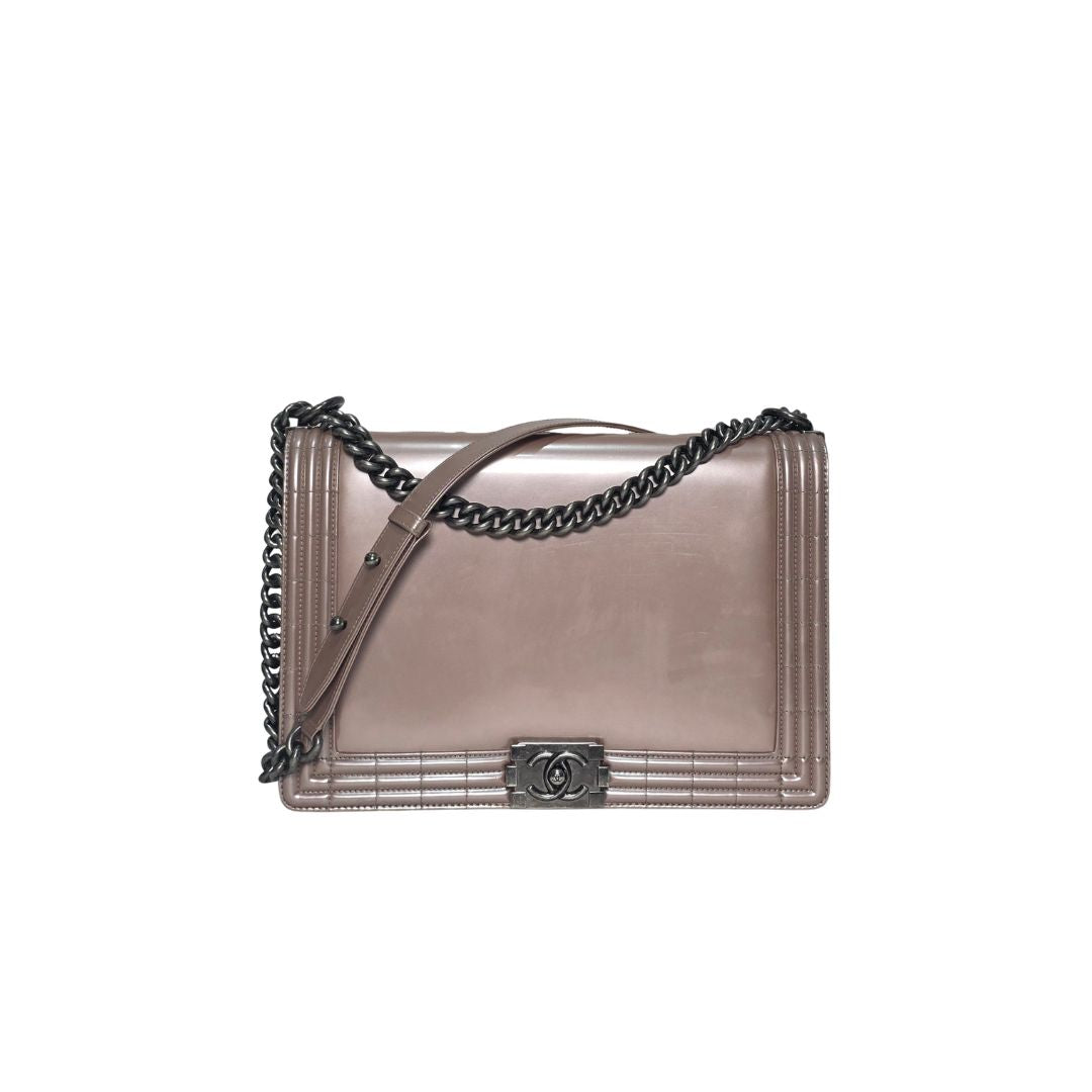 Chanel Maxi Boy Light Pink Patent Leather Bag