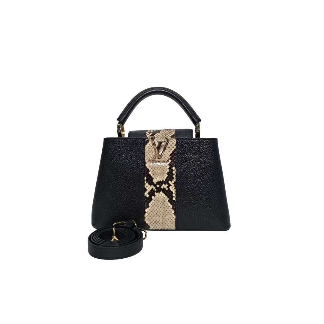 Louis Vuitton Cappucine Black Leather with Python Detailed Bag