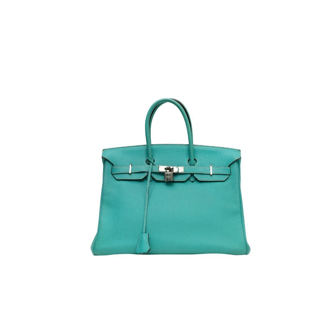 Hermes Birkin 35 Blue Lagoon Clemence with Silver Hardware