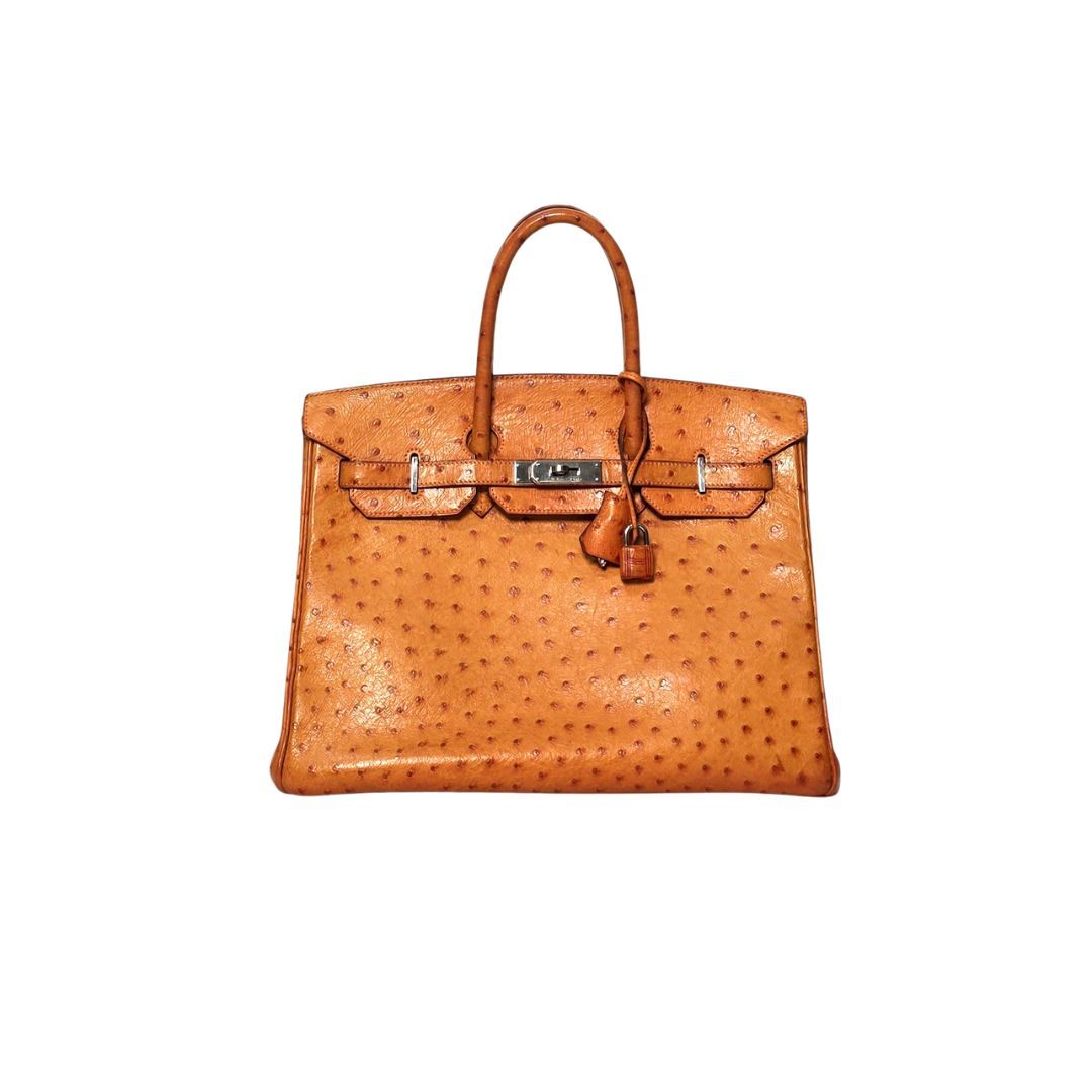 Hermes Birkin 35 Cognac Exotic Ostrich Leather Bag