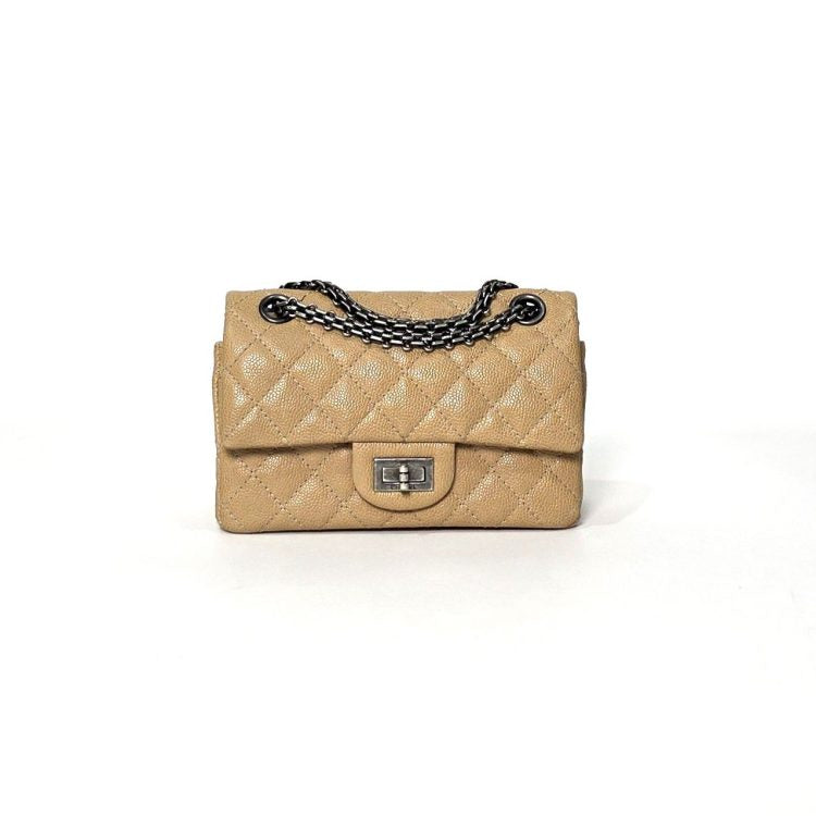 Chanel 2.55 Reissue Quilted Caviar Double Flap Small Beige Bag