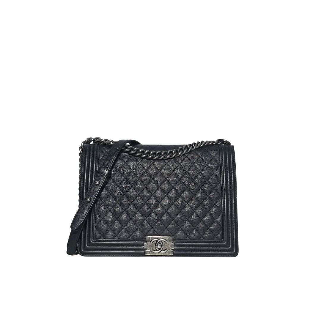 Chanel Boy Large Quilted Grained Leather Flap Bag
