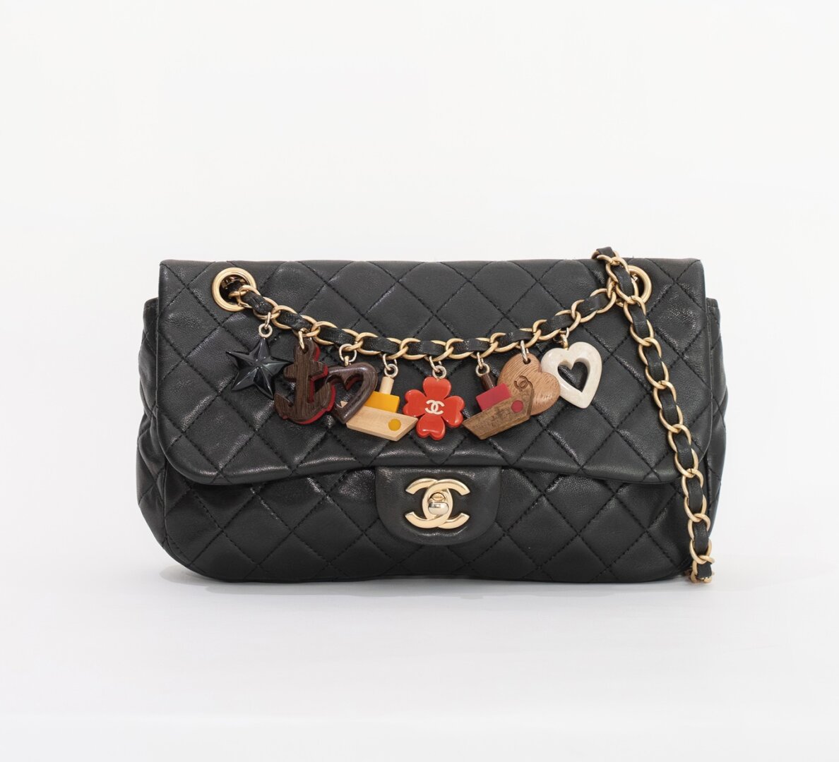 Chanel Valentines Black Leather Charmes Bag