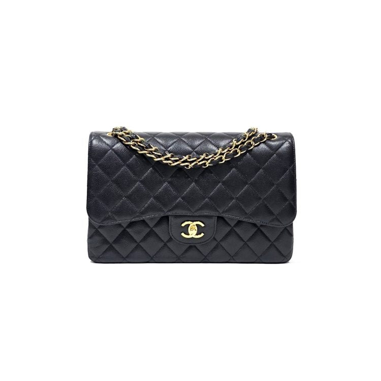 Chanel Classic Jumbo Double Flap Caviar Leather Black Bag
