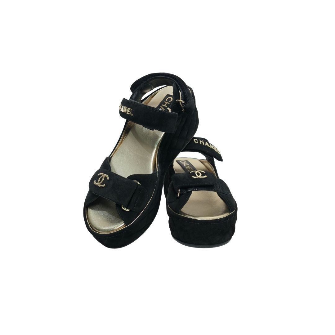 Chanel Dad Suede Wedge Black