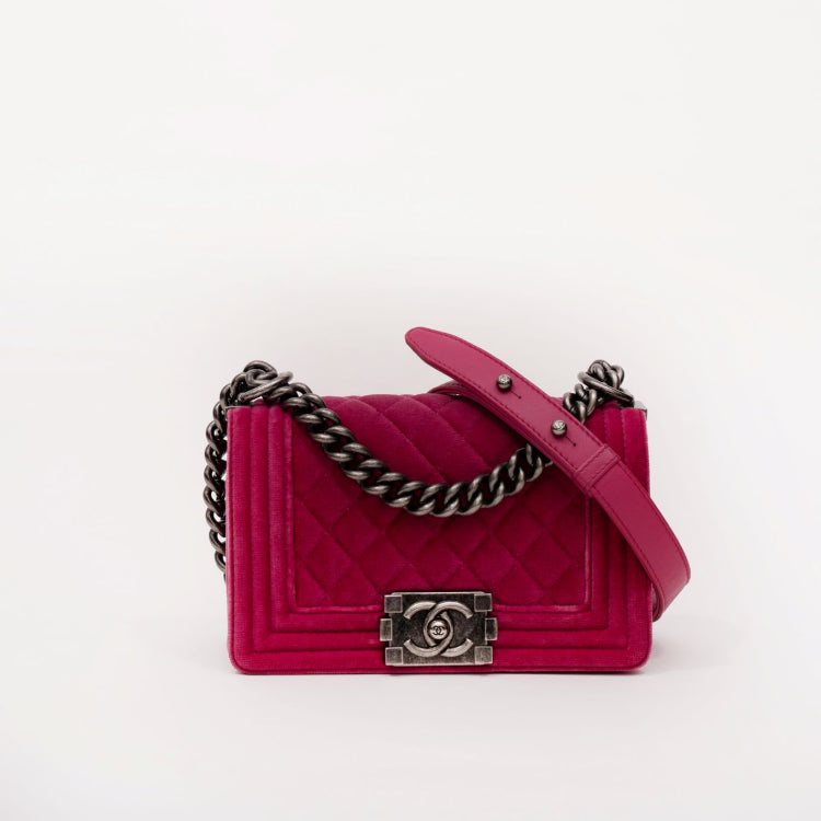 Chanel Boy Small Fuchsia Velvet Flap Bag