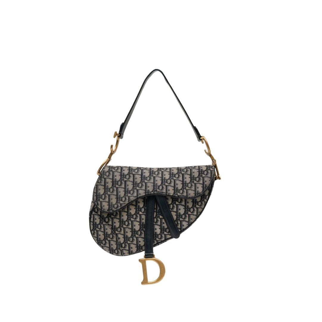 Dior Oblique Canvas Saddle Navy Leather Bag