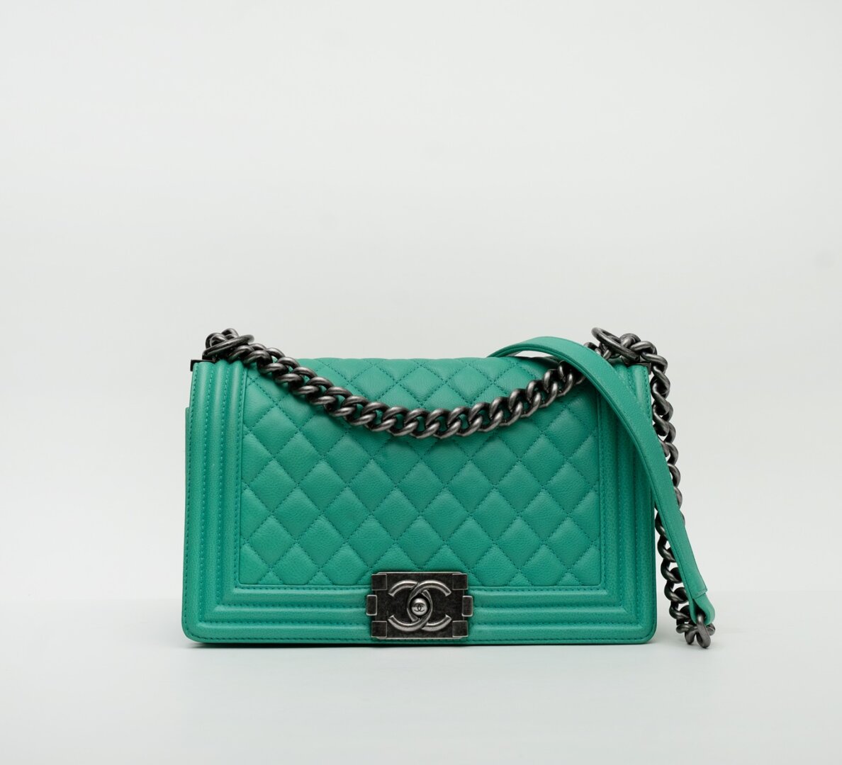 Chanel Aqua Chevron Caviar Leather Medium Boy Flap Bag