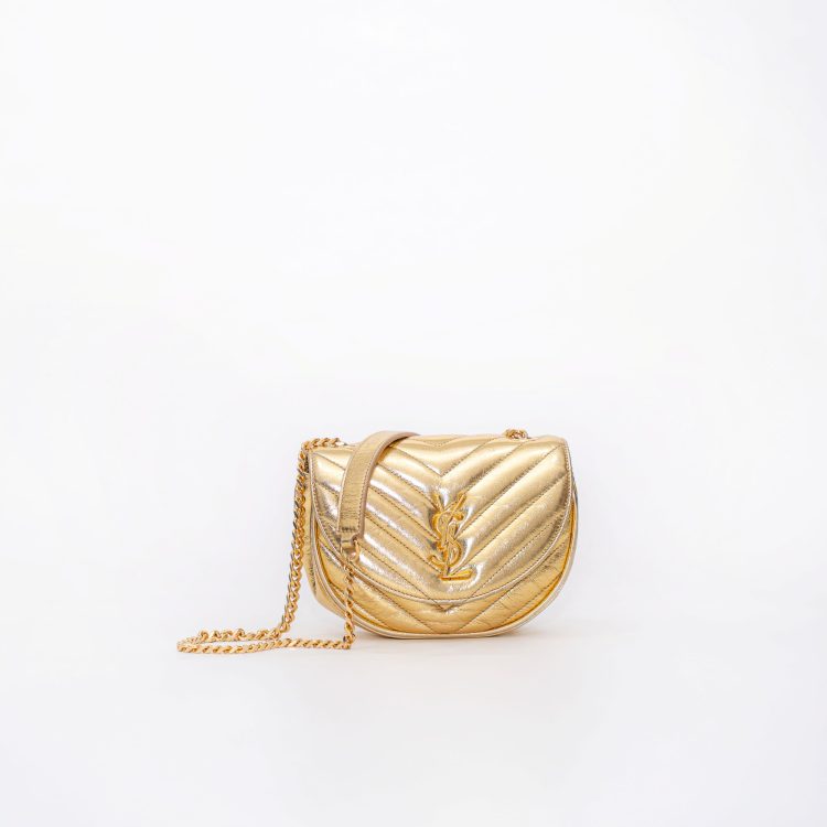 Saint Laurent Metallic Calfskin Matelasse Monogram Small Bubble Chain