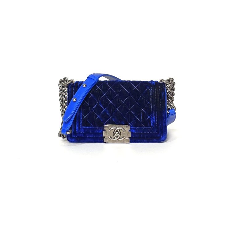 Chanel Boy Royal Blue Quilted Velvet Small Bag