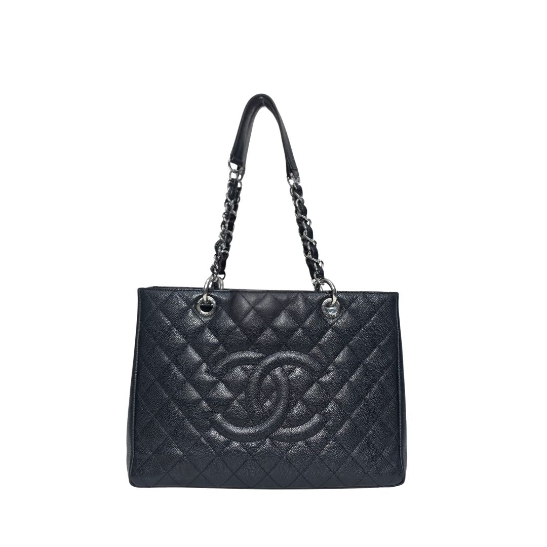 Chanel Grand Shopping Tote Silver Hardware Black Bag