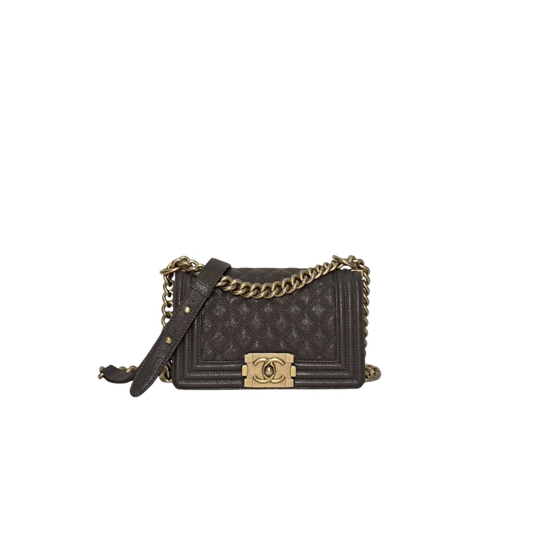 Chanel Boy Small Caviar Leather Brown Bag