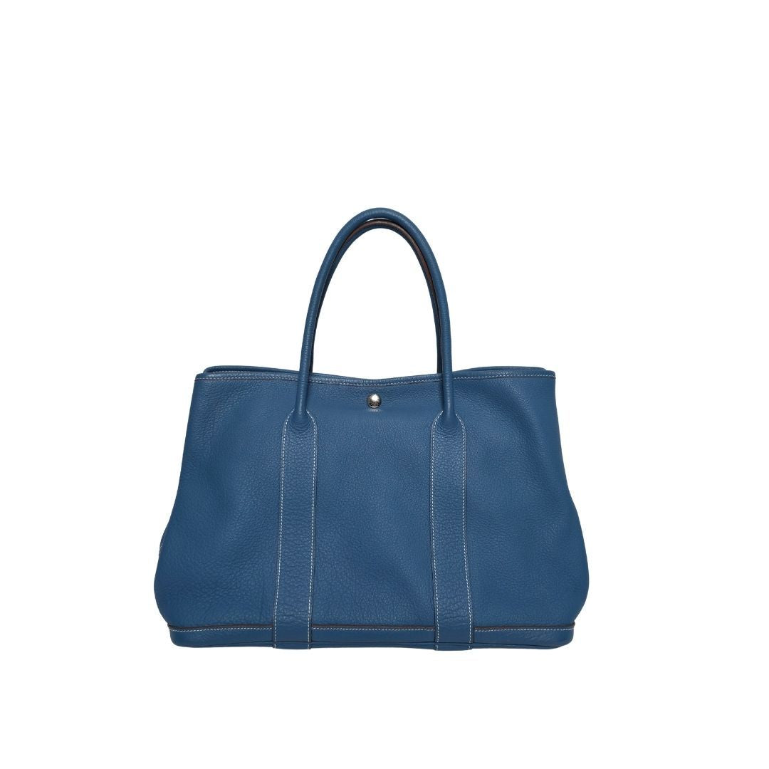 Hermes Garden Party Blue Leather Bag