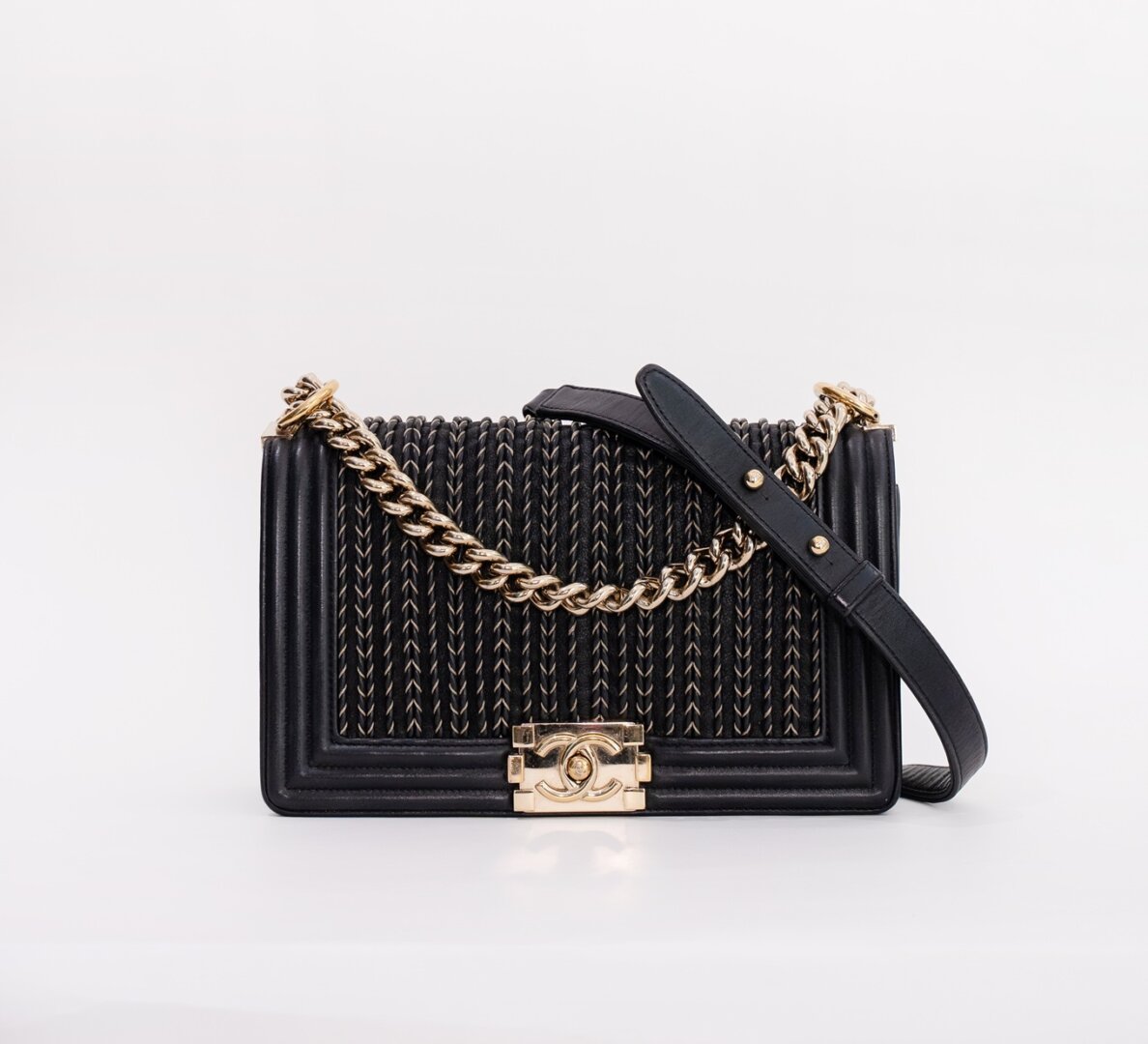 Chanel Boy Braided Woven Lambskin Old Medium