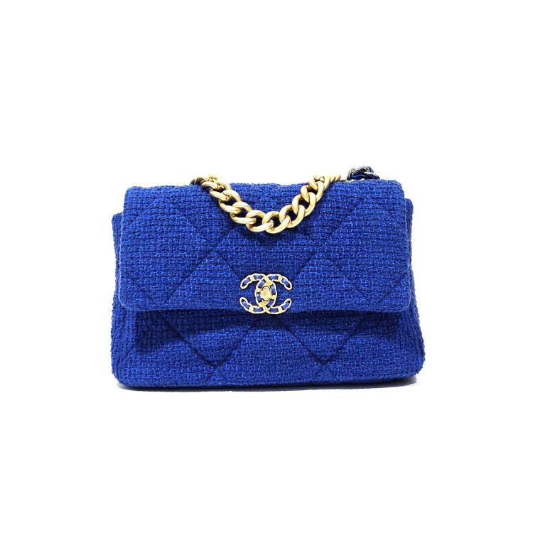 Chanel 19 Flap Mixed-Metal Hardware Blue Tweed Bag