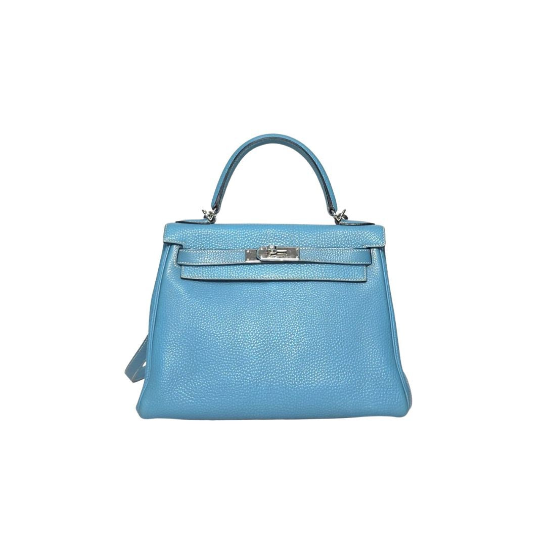 Hermes Kelly 28 Blue Jeans Togo Leather Bag