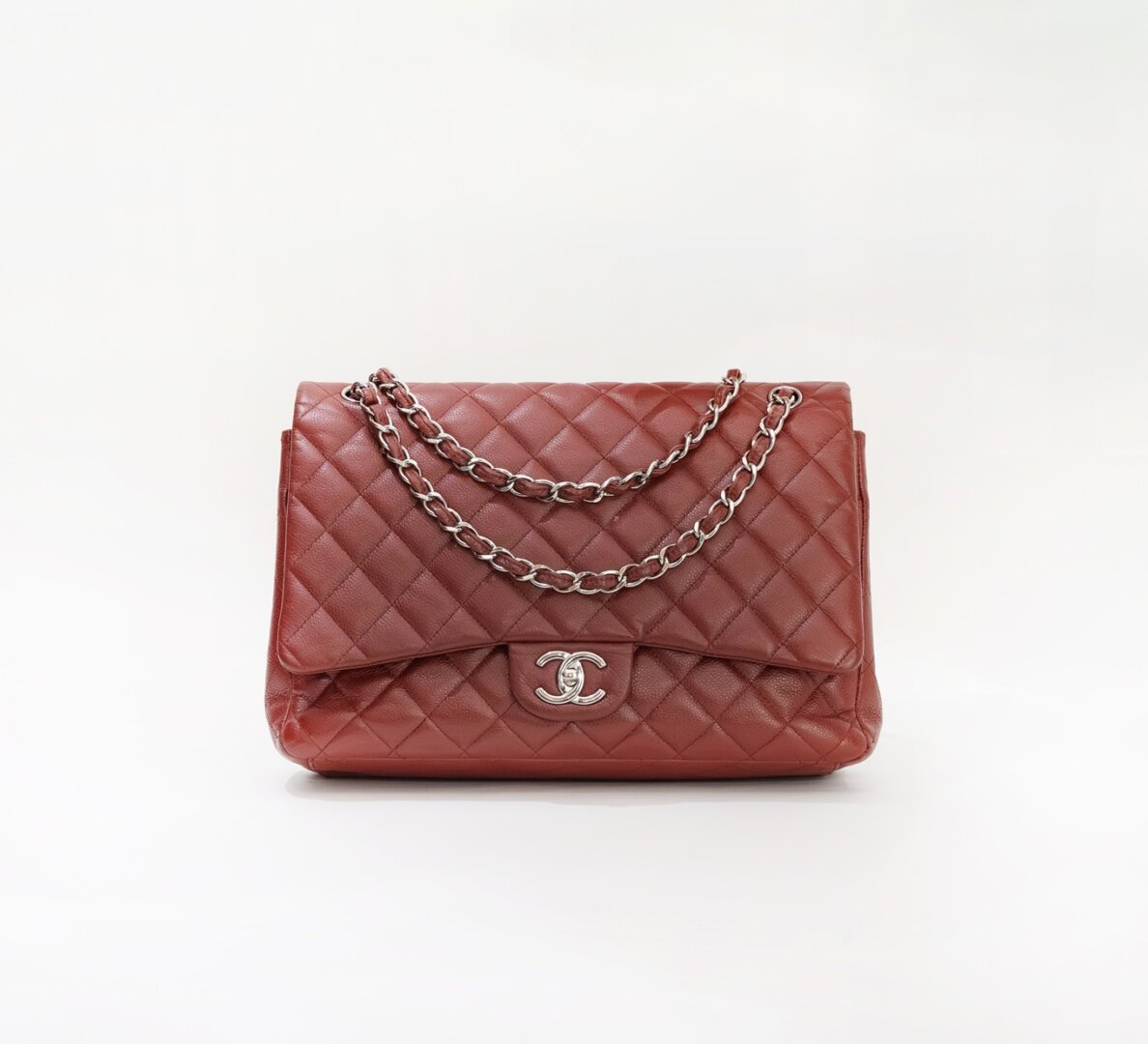 Chanel Maxi Classic Double Flap in Burgundy Caviar Leather