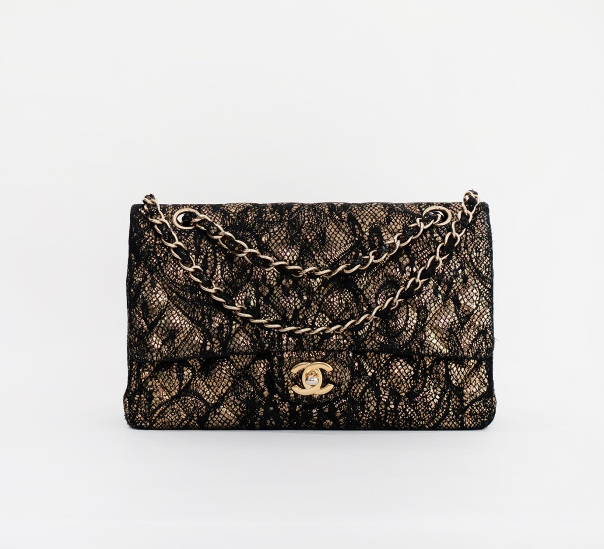 Chanel Medium Double Flap Metallic Gold Diamond Quilted Goatskin Leather