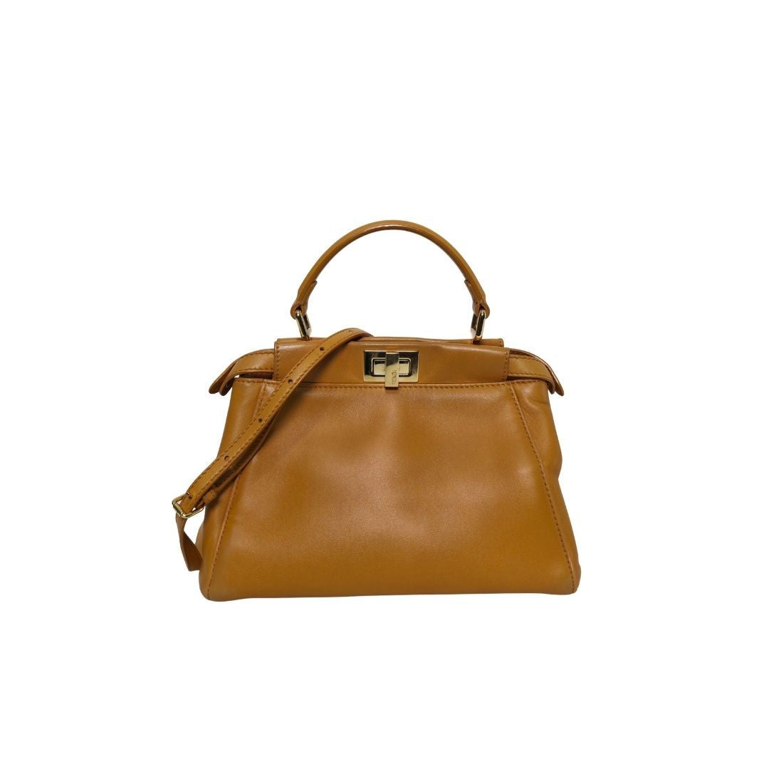 Fendi Peekaboo Small Mustard Leather Bag