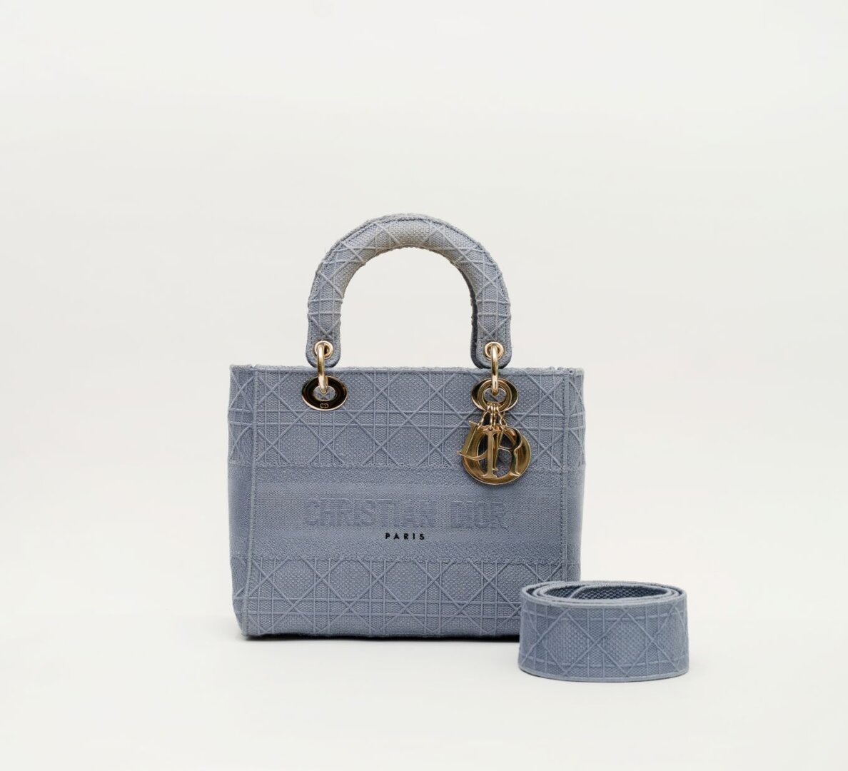 Dior Blue Cannage Embroidered Canvas Medium Lady D-Lite Tote