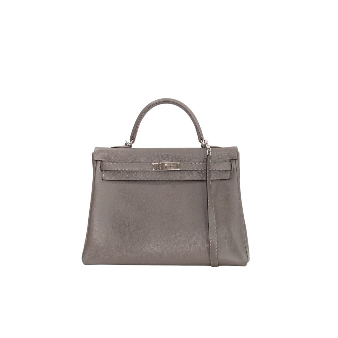 Hermes Kelly 35 Etain Epsom Leather Bag