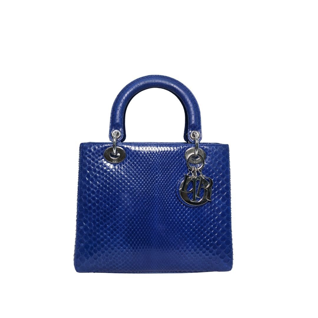 Dior Lady Medium Python Leather Blue Bag