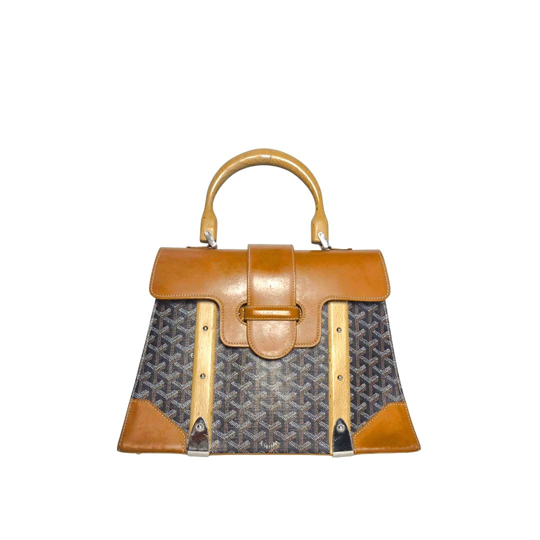 Goyard Saigon MM Brown Coated Canvas and Leather Bag