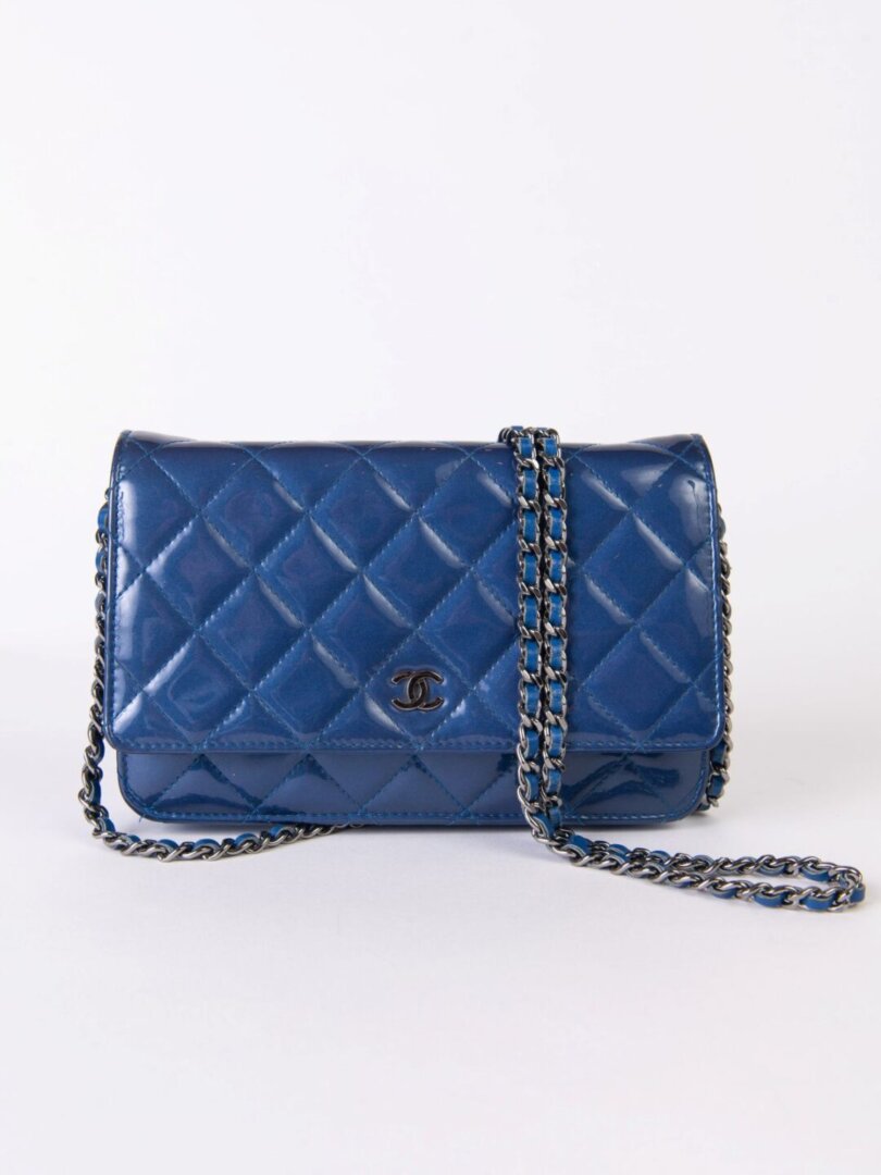 Chanel Wallet On Chain Navy Blue Patent Leather Bag