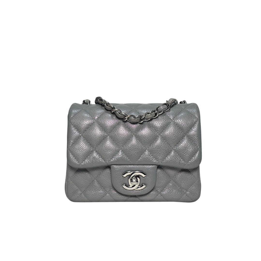 Chanel Timeless Mini Single Flap Caviar Leather Grey Bag