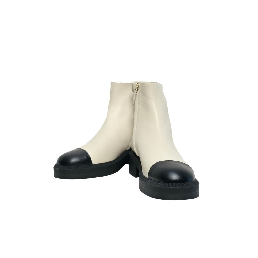 Chanel Ankle Boot Calfskin Leather Ivory/Black