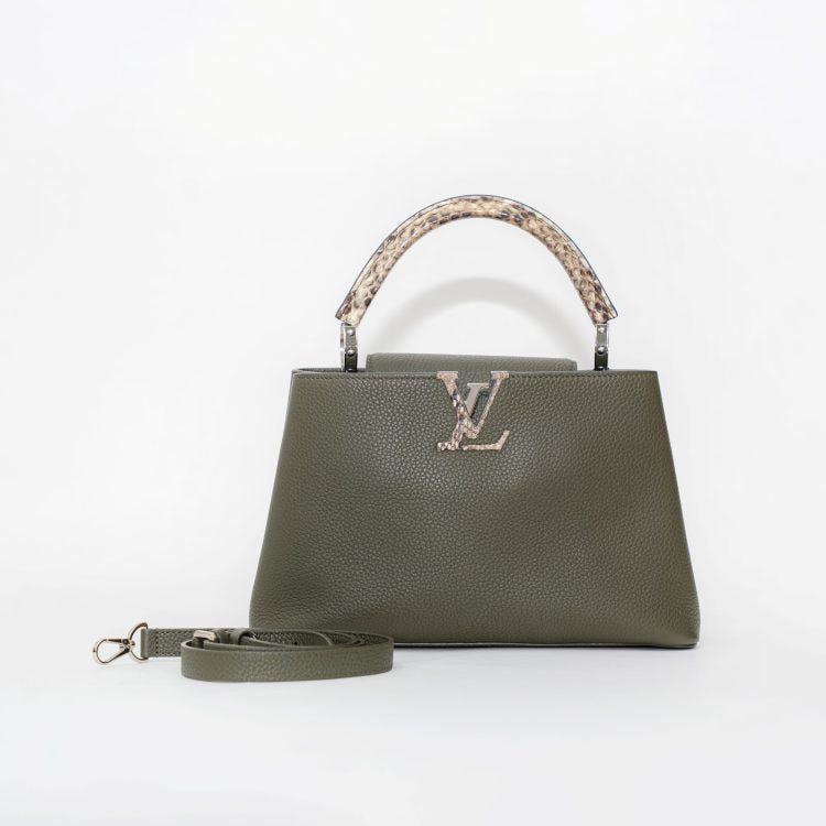Louis Vuitton Capucines Khaki Leather with Python Handle Bag