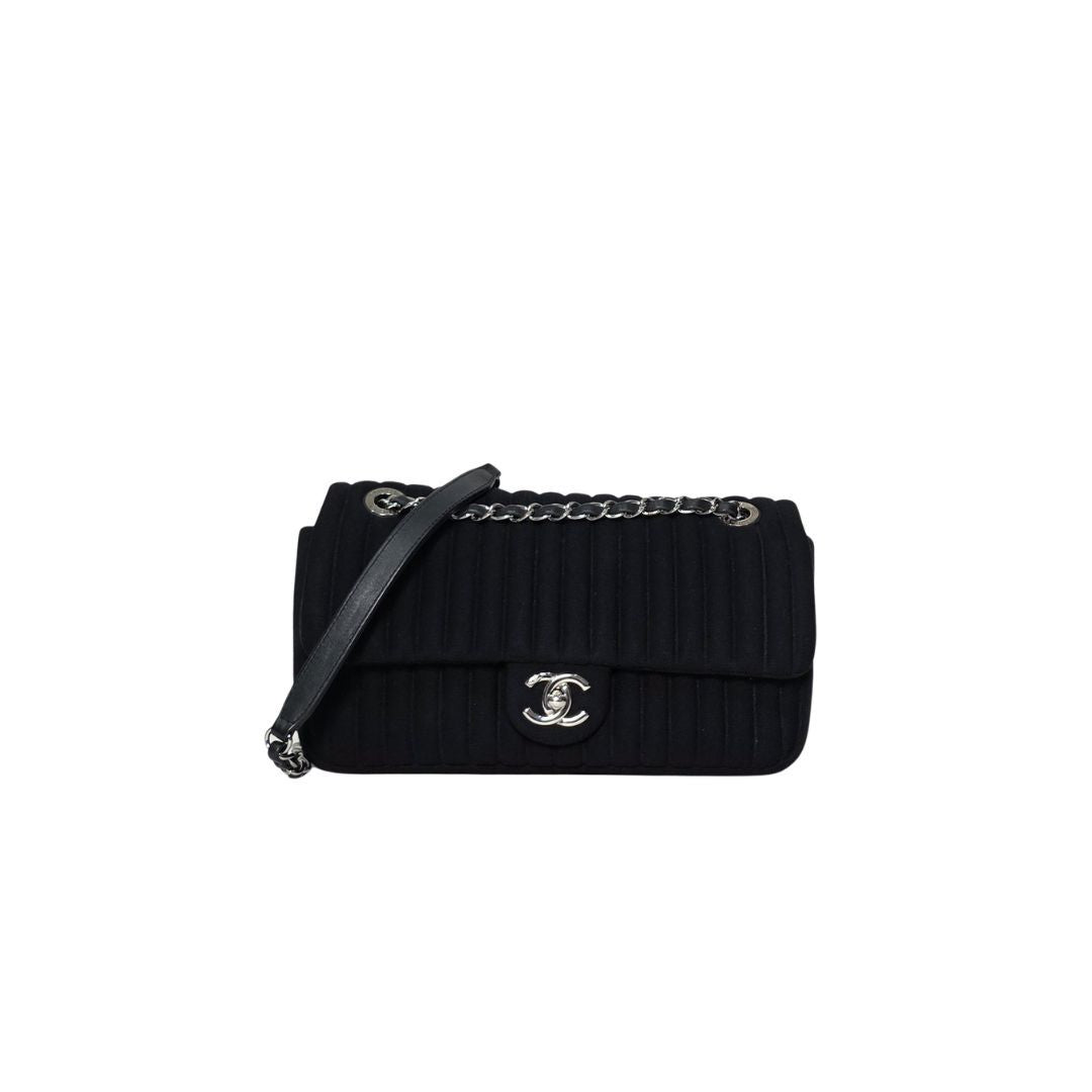 Chanel Vertical Quilted Jersey Black Flap Bag