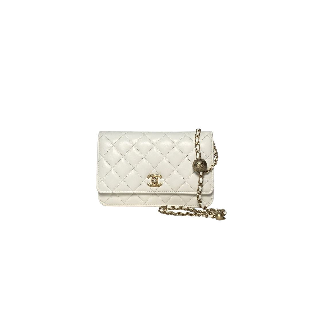 Chanel Pearl Crush Wallet on Chain Lambskin White Bag