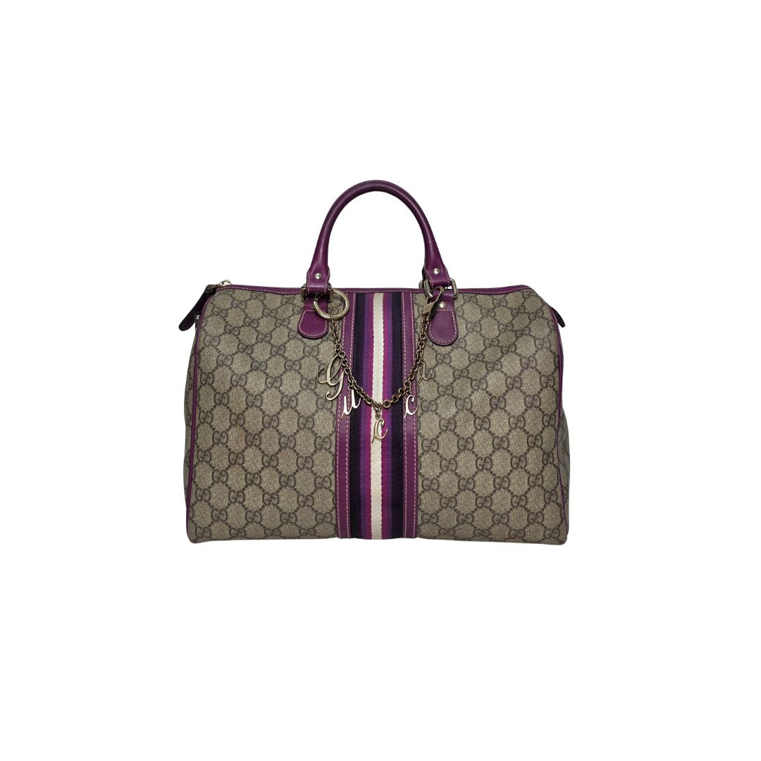 Gucci Purple Stripe GG Monogram with Charms Joy Boston Bag