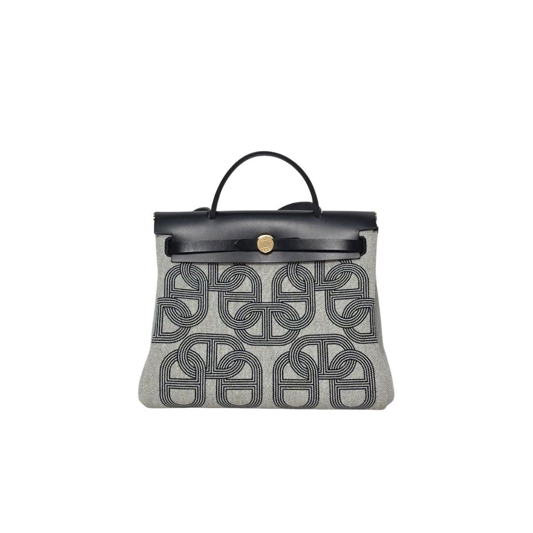 Hermes Herbag Zip 31 Noir/Ecru Vache Hunter and Circuit Toile H Plume Bag