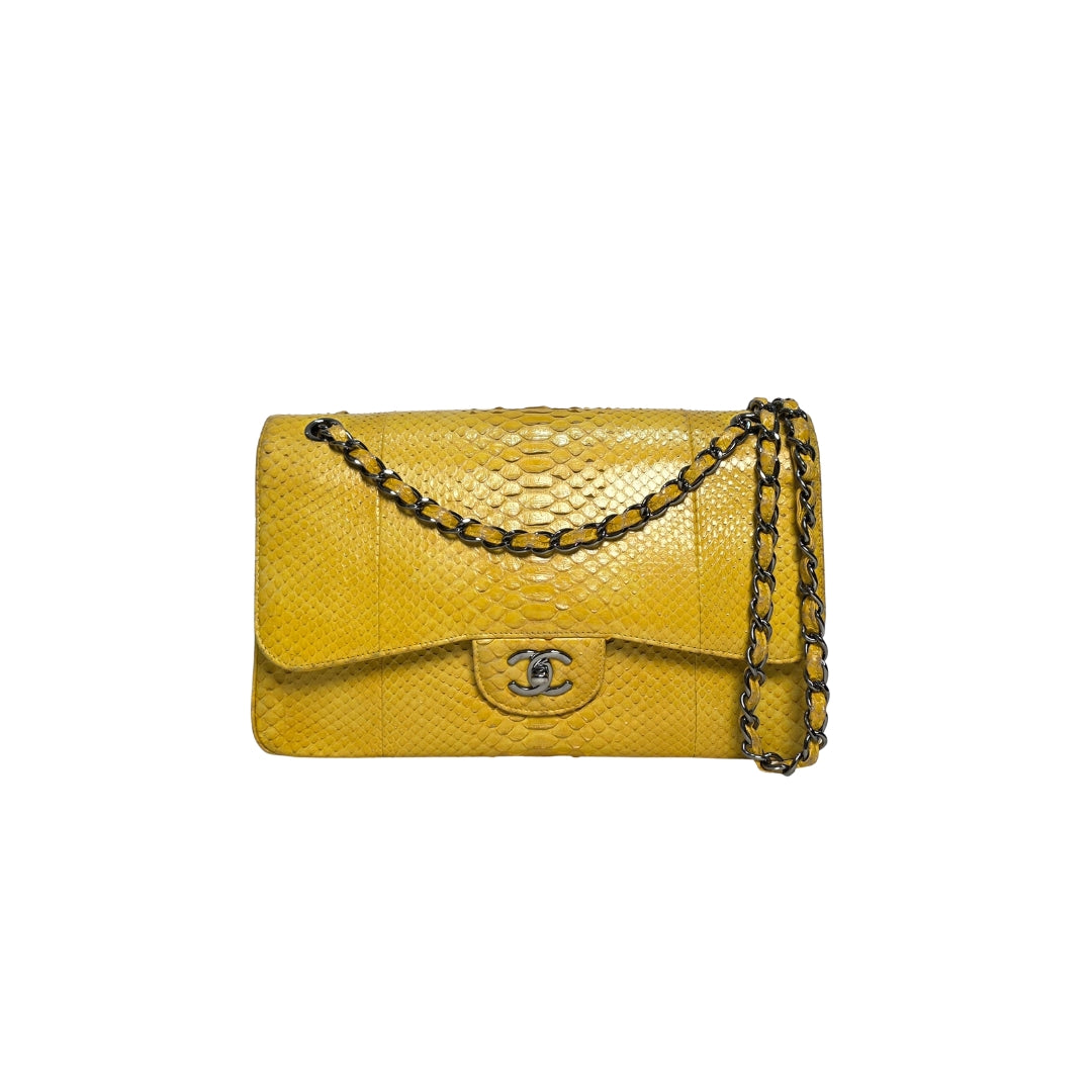 Chanel Classic Phyton Double Flap Yellow Bag