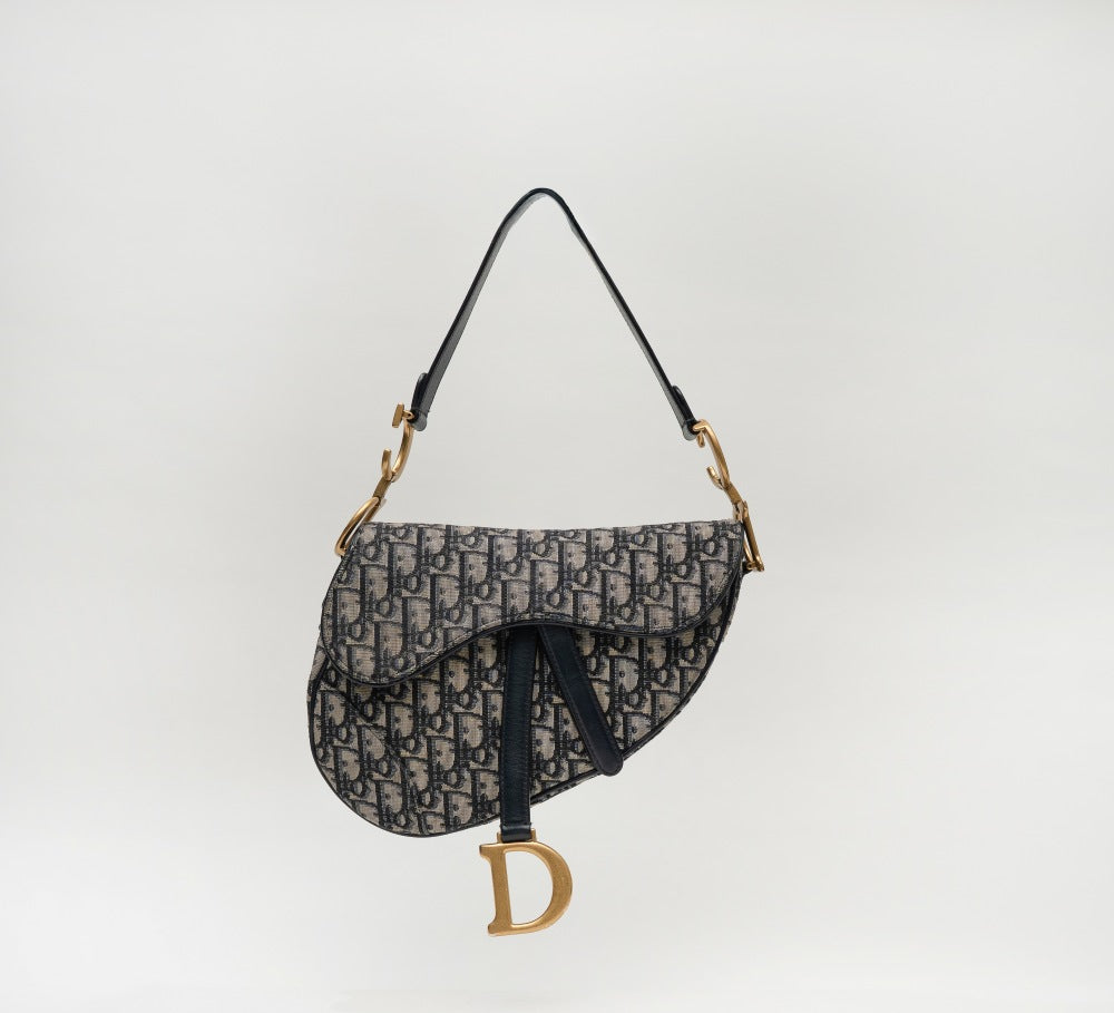 Dior Oblique Canvas Saddle Navy Leather Bag