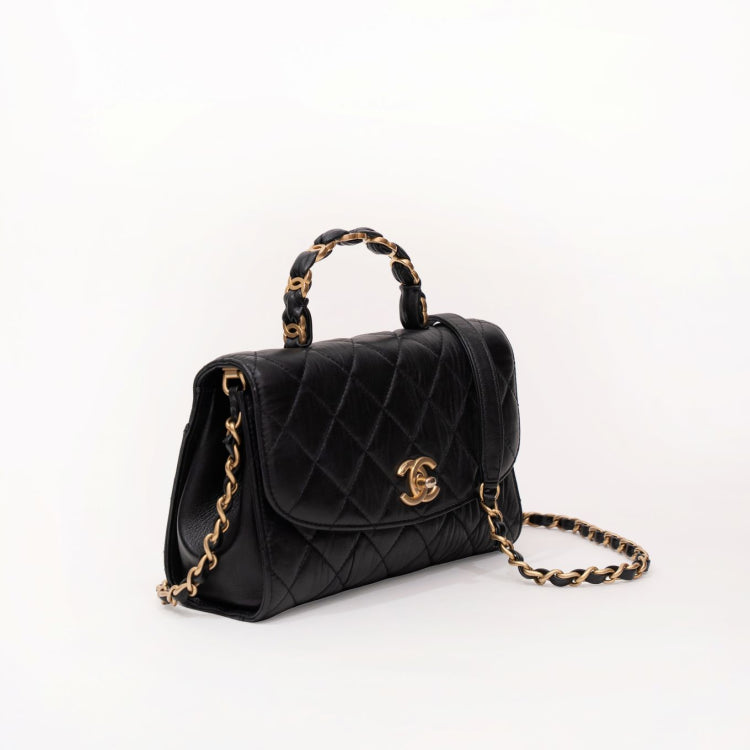 Chanel Chain Shoulder Bag Metalesse Crumple Lambskin Black