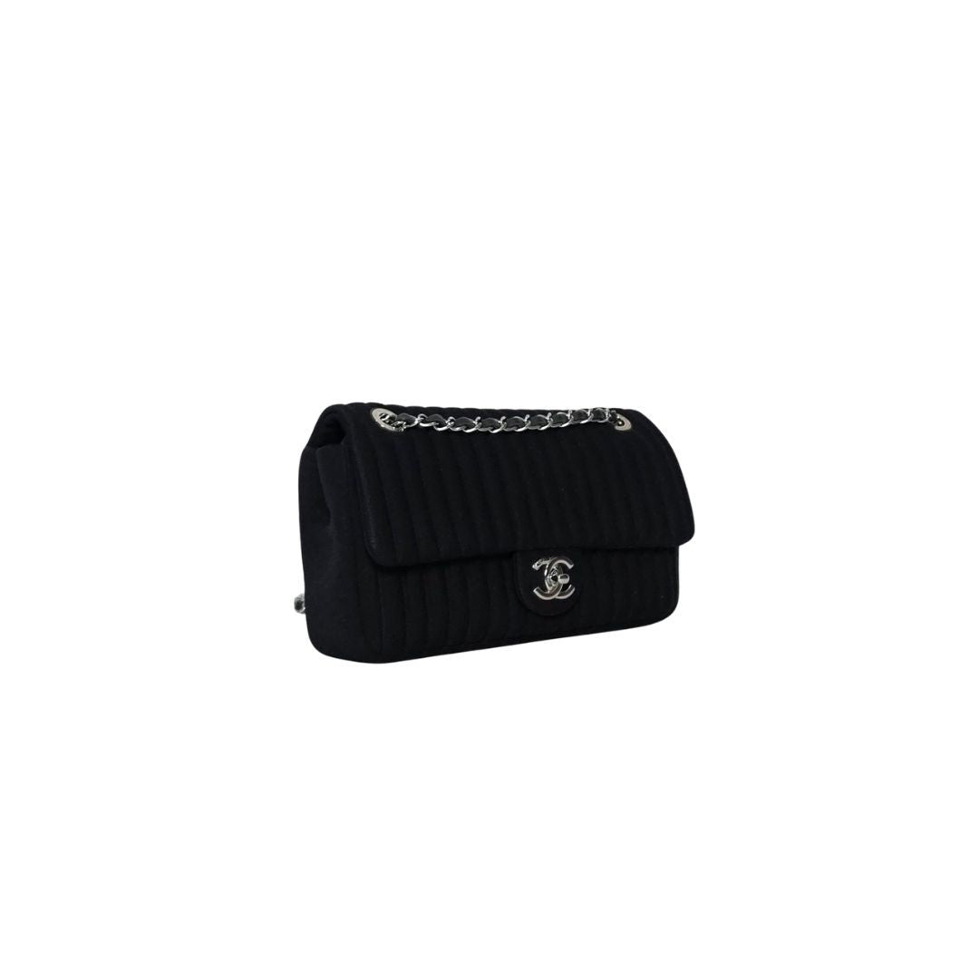 Chanel Vertical Quilted Jersey Black Flap Bag