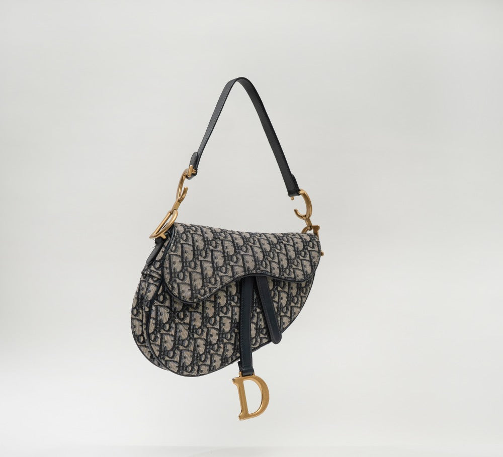 Dior Oblique Canvas Saddle Navy Leather Bag