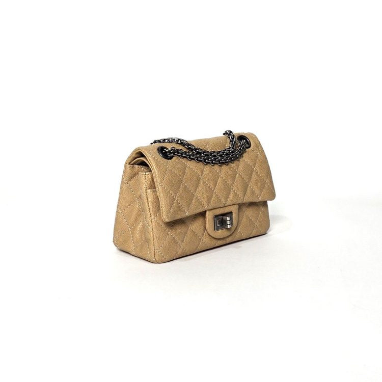 Chanel 2.55 Reissue Quilted Caviar Double Flap Small Beige Bag