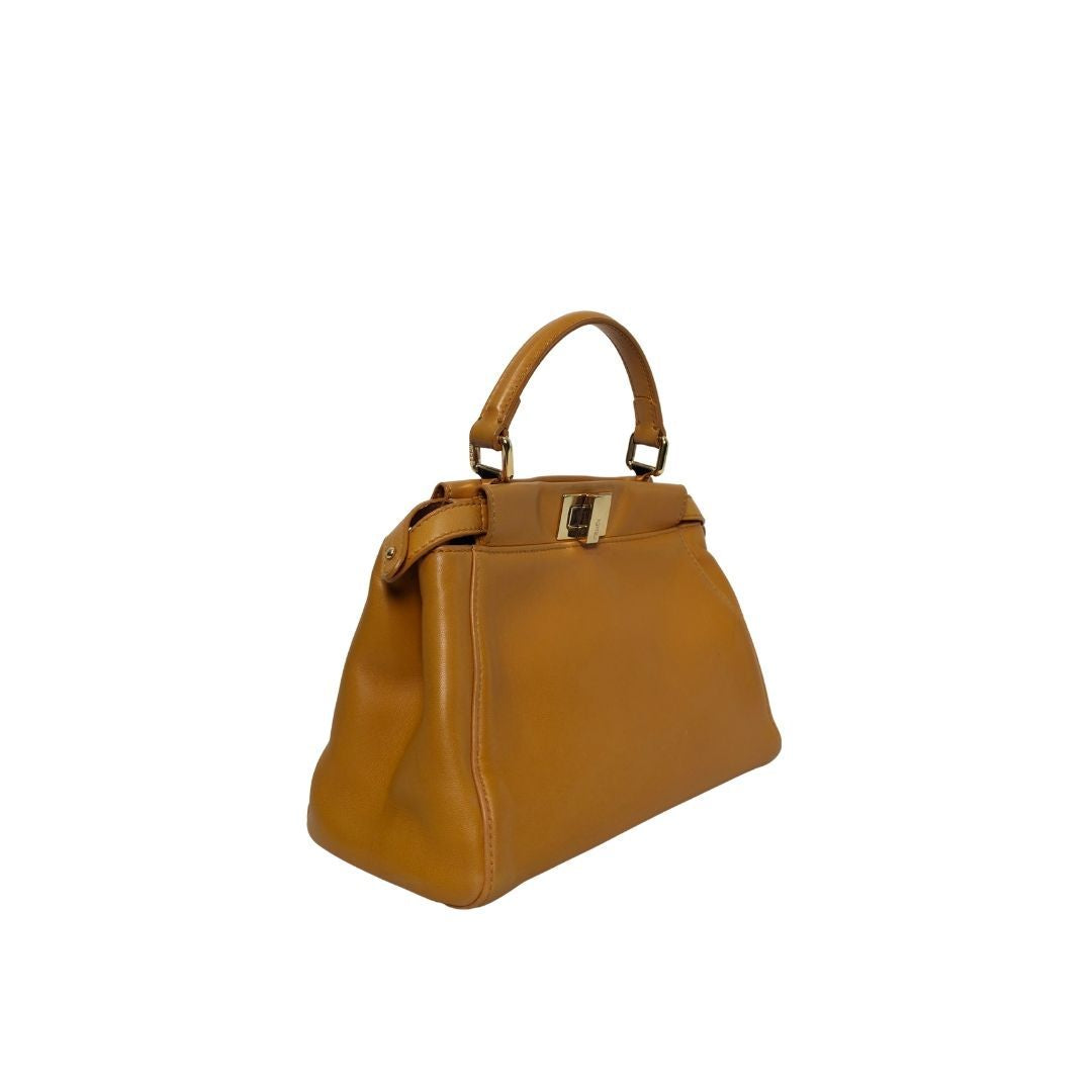 Fendi Peekaboo Small Mustard Leather Bag