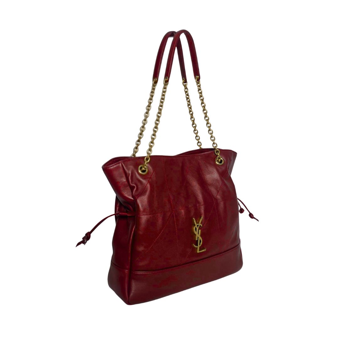Saint Laurent Jamie Small Burgundy Lambskin Leather Shopping Bag