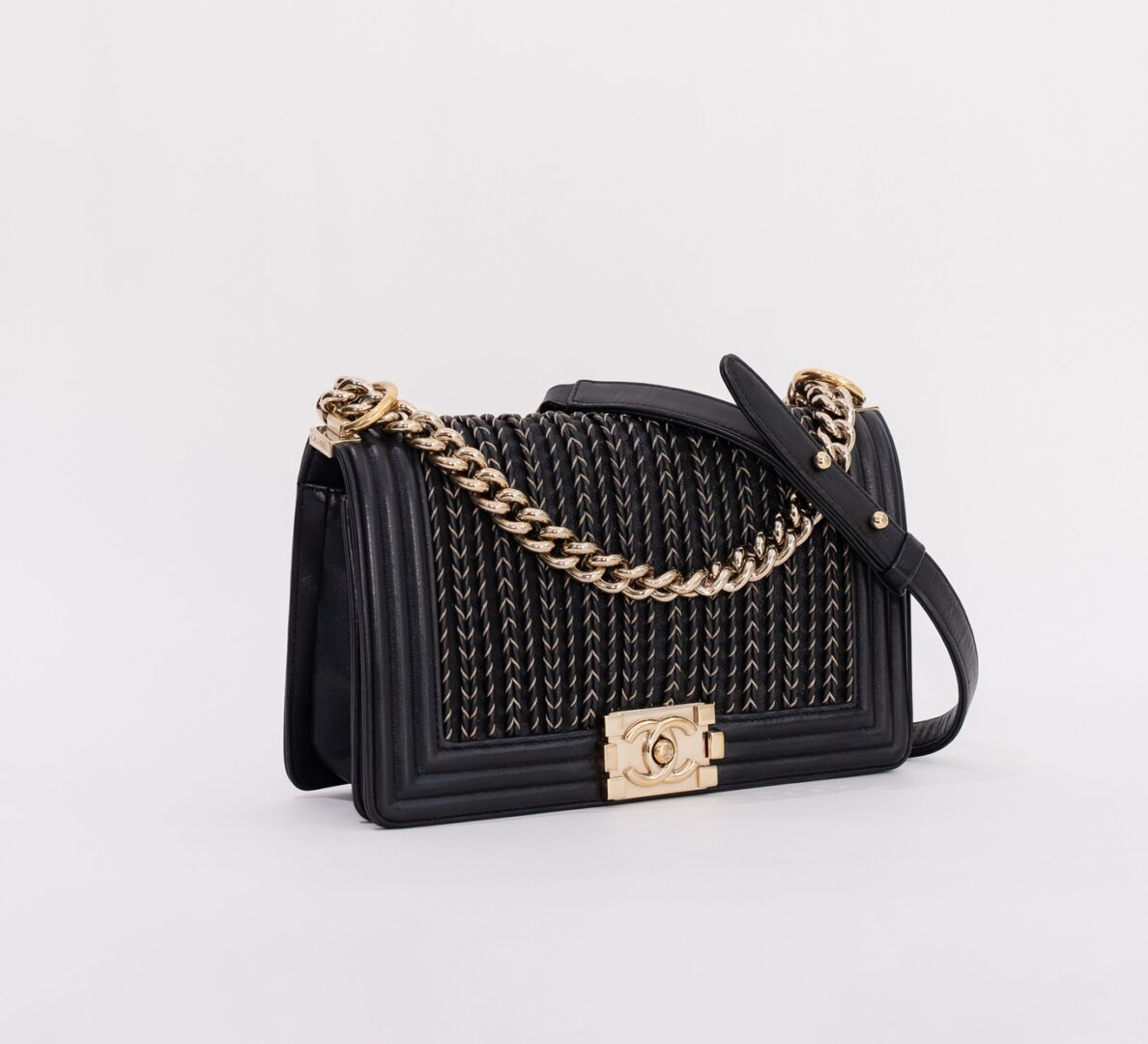 Chanel Boy Braided Woven Lambskin Old Medium